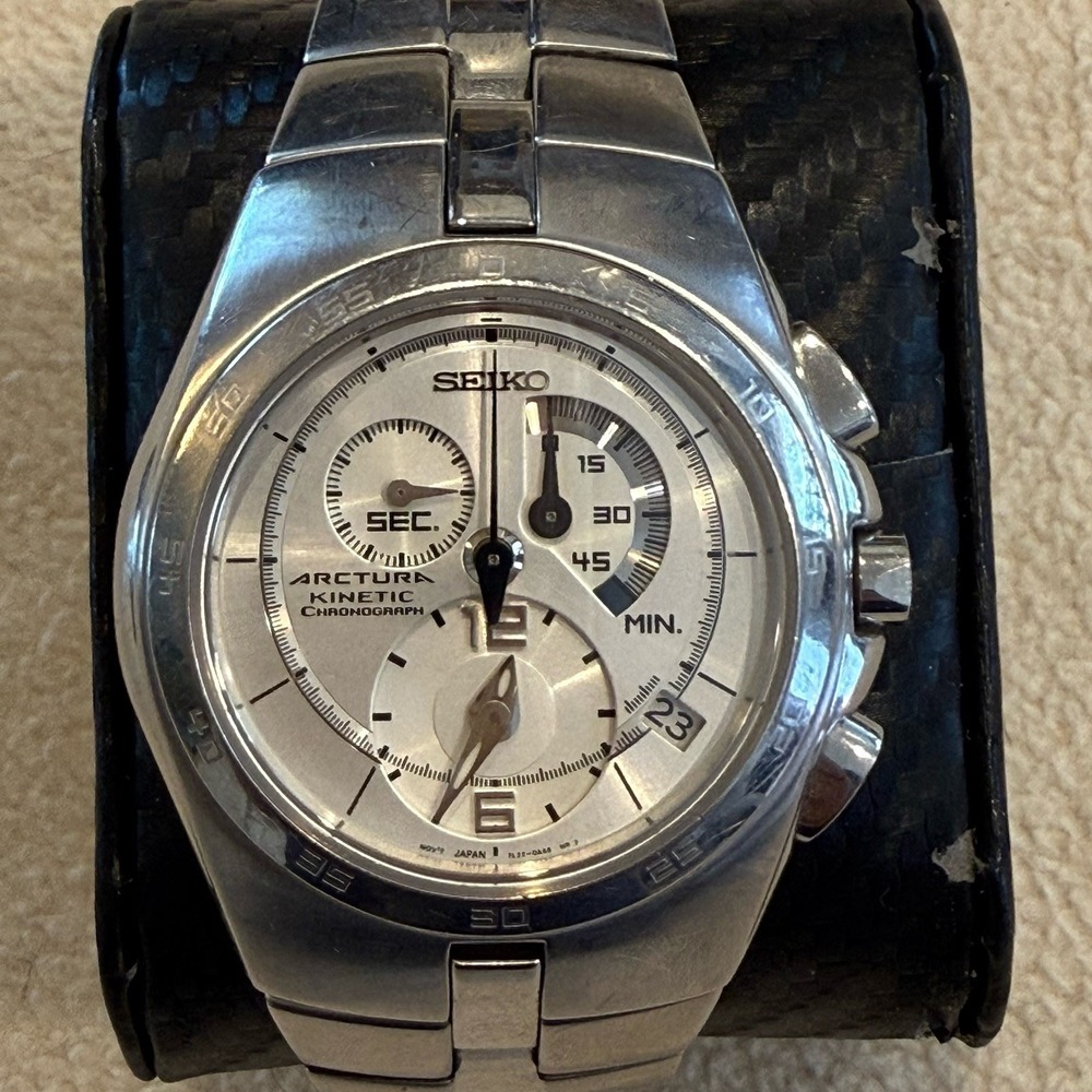 Seiko Arctura 7L22-0AA0 Kinetic Chronograph Silver Dial Men's Watch Runs